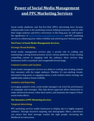 Power of Social Media Management and PPC Marketing Services