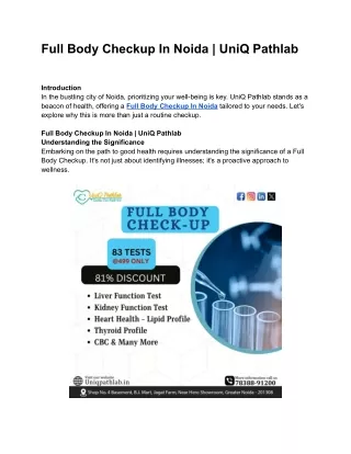 full body checkup in noida uniq pathlab