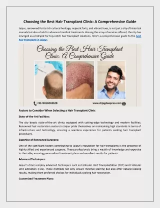 Choosing the Best Hair Transplant Clinic - A Comprehensive Guide