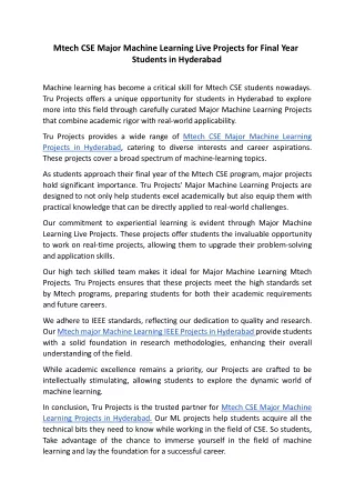 mtech cse major machine learning live projects