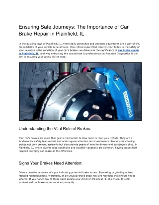Ensuring Safe Journeys_ The Importance of Car Brake Repair in Plainfield, IL
