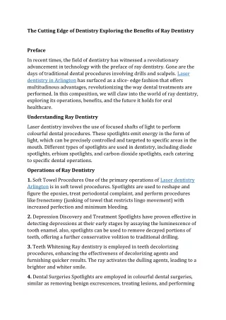 The Cutting Edge of Dentistry Exploring the Benefits of Ray Dentistry