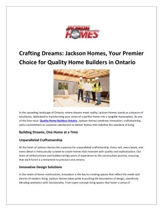 Crafting Dreams: Jackson Homes, Your Premier Choice for Quality Home Builders in