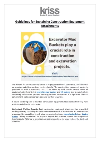 Guidelines for Sustaining Construction Equipment Attachments