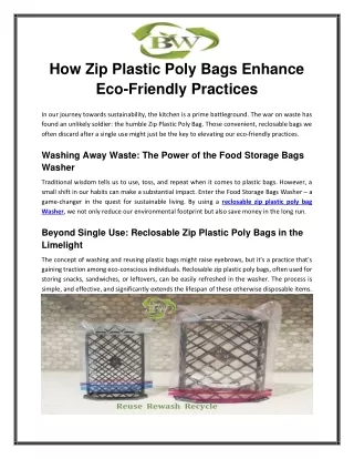 How Zip Plastic Poly Bags Enhance Eco-Friendly Practices