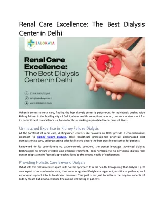 Renal Care Excellence: The Best Dialysis Center in Delhi