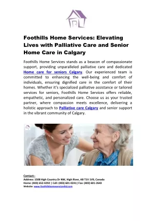 Elevating Lives with Palliative Care and Senior Home Care in Calgary