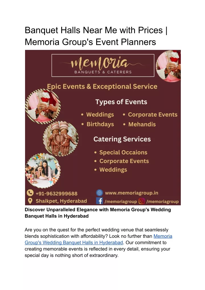 banquet halls near me with prices memoria group
