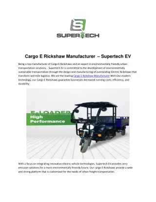 Cargo E Rickshaw Manufacturer - Supertech Ev