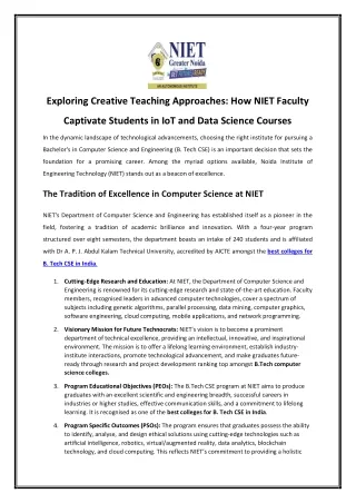 Exploring Crеativе Tеaching Approachеs: How NIET Faculty Captivatе Studеnts in I