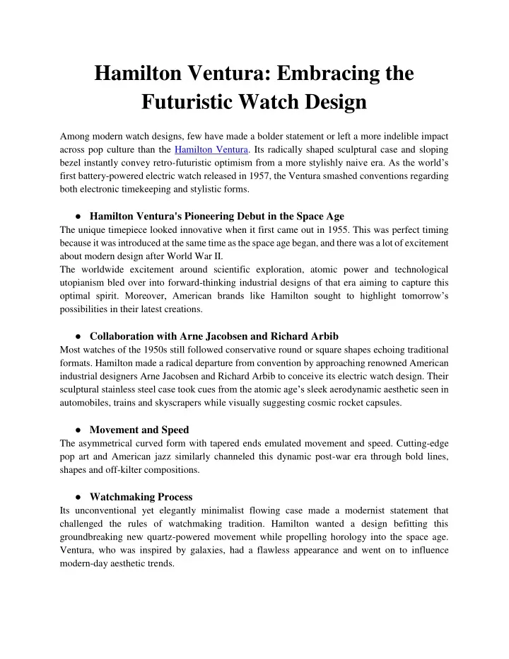 hamilton ventura embracing the futuristic watch