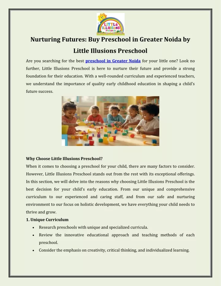 nurturing futures buy preschool in greater noida