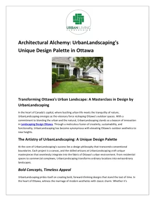 Architectural Alchemy: UrbanLandscaping's Unique Design Palette in Ottawa