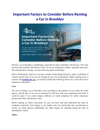 Important Factors to Consider Before Renting a Car in Brooklyn