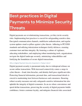 Best practices in Digital Payments to Minimize Security Threats