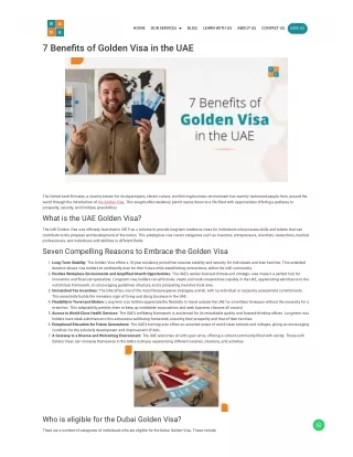 7 Benefits of Golden Visa in the UAE