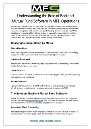 Understanding the Role of Backend Mutual Fund Software in MFD Operations
