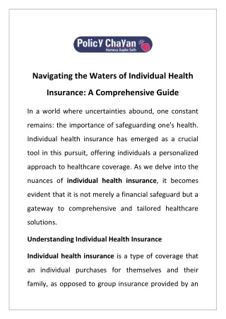 navigating the waters of individual health