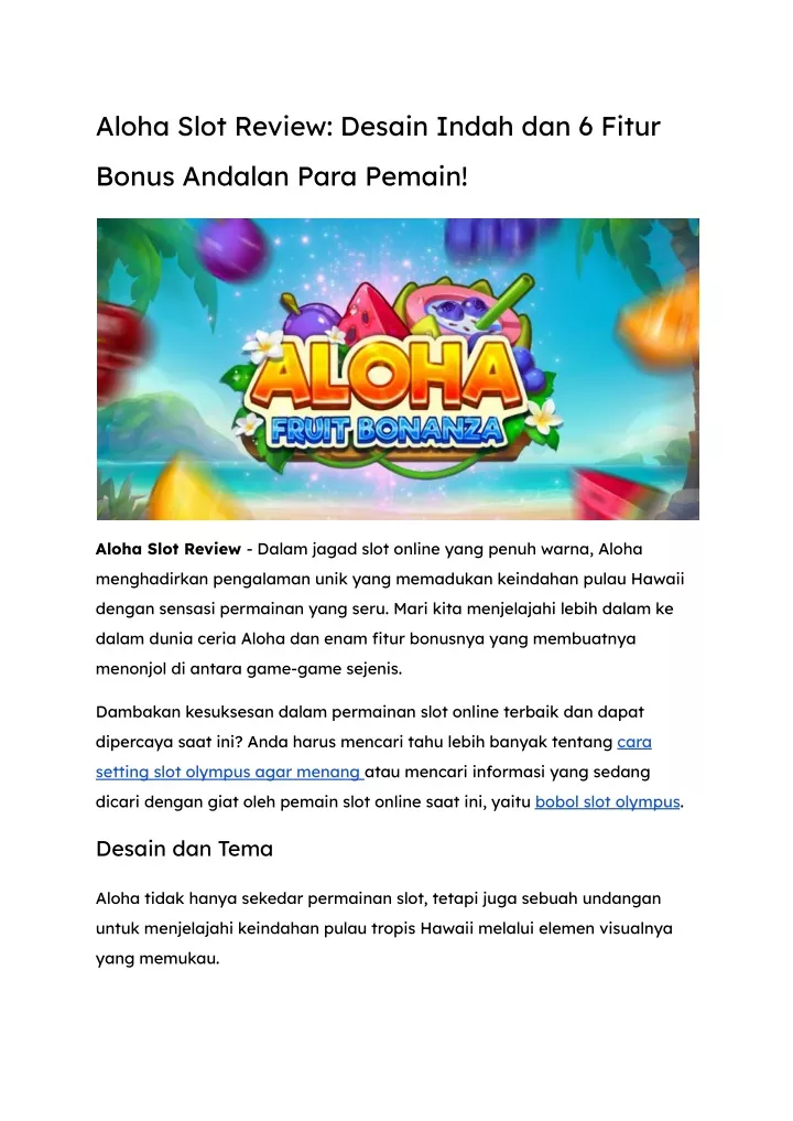 aloha slot review desain indah dan 6 fitur