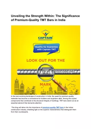 The Significance of Premium-Quality TMT Bars in India - Captain TMT