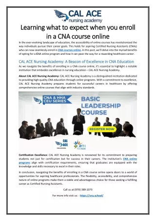 Learning what to expect when you enroll in a CNA course online