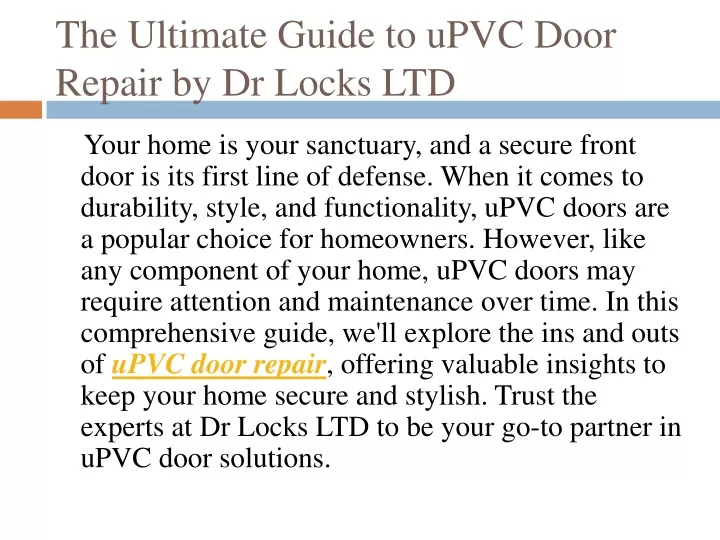 PPT - UPVC Door Repair PowerPoint Presentation, Free Download - ID:12743899