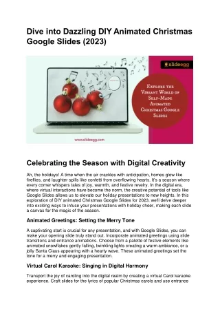 Unleash Creativity, Infuse Joy: Your Guide to Animated Christmas Slides