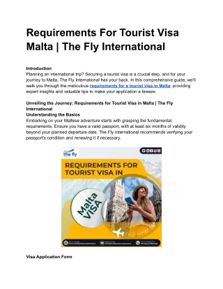 Requirements For Tourist Visa Malta | The Fly International