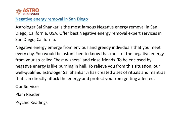 negative energy removal in san diego