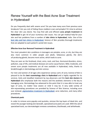 Renew Yourself with the Best Acne Scar Treatment in Hyderabad!