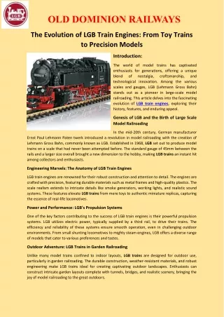 The Evolution of LGB Train Engines - From Toy Trains to Precision Models