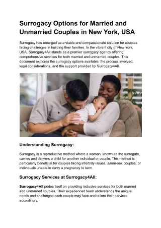 Surrogacy Options for Married and Unmarried Couples in New York, USA