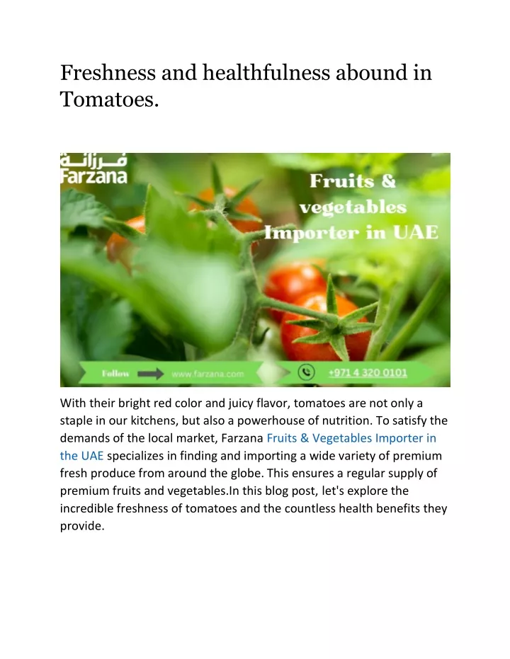 freshness and healthfulness abound in tomatoes