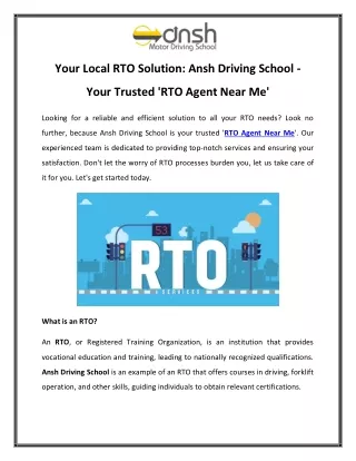 Your Local RTO Solution Ansh Driving School - Your Trusted 'RTO Agent Near Me'
