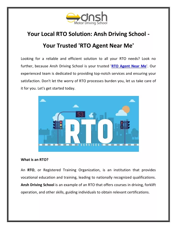 your local rto solution ansh driving school