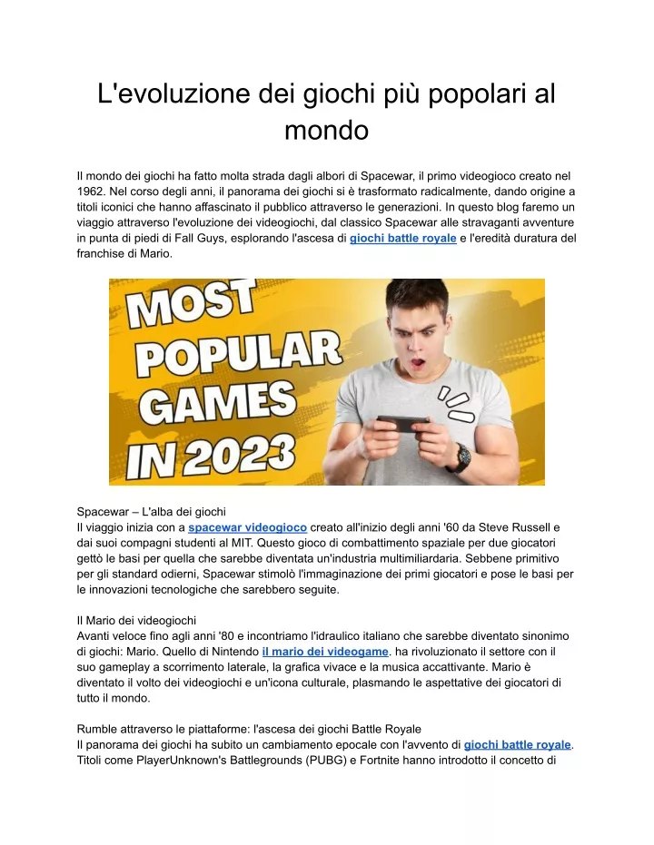 l evoluzione dei giochi pi popolari al mondo