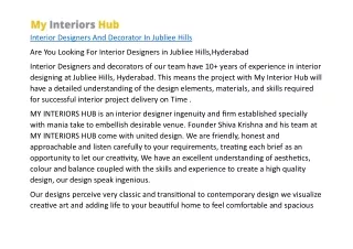 Interior Designers And Decorator In Jubliee Hills