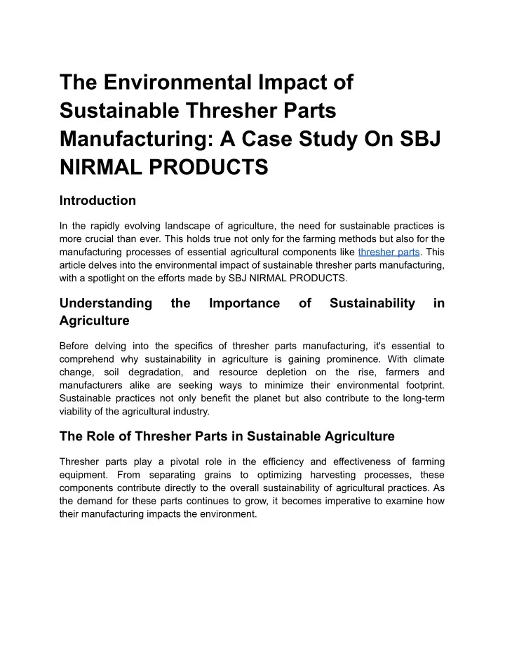 the environmental impact of sustainable thresher