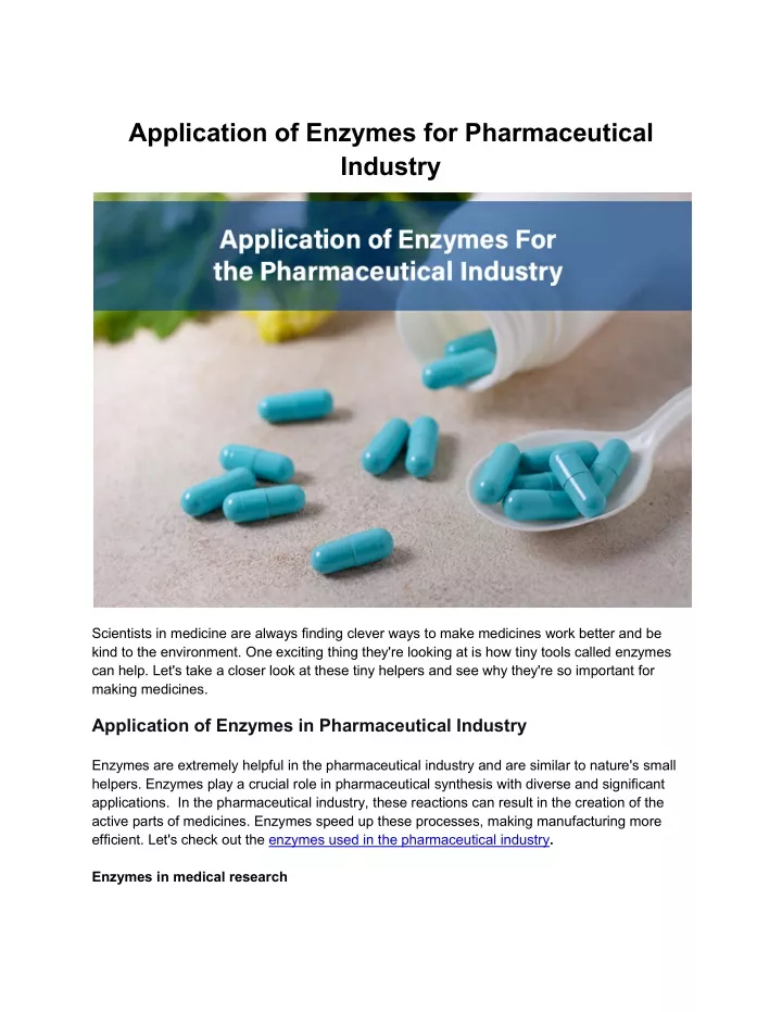 application of enzymes for pharmaceutical industry