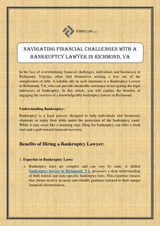 Navigating Financial Challenges with a Bankruptcy Lawyer in Richmond, VA