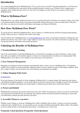 Opening the Advantages of MyBalanceNow: Whatever You Need to Know