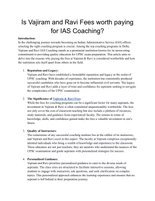 Is Vajiram and Ravi Fees worth paying for IAS Coaching?
