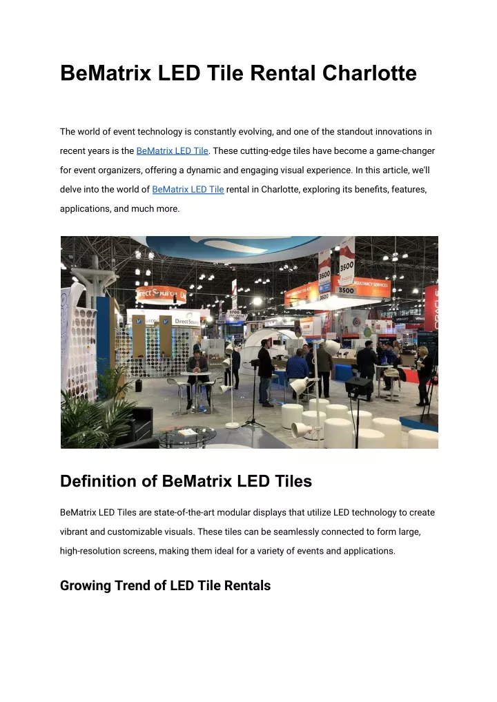 bematrix led tile rental charlotte