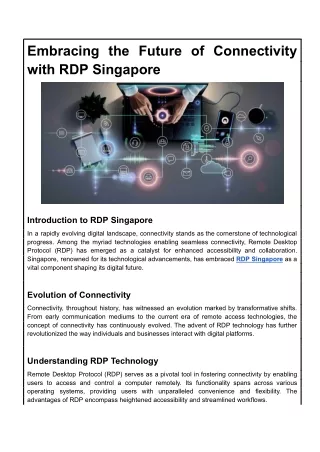 Embracing the Future of Connectivity with RDP Singapore