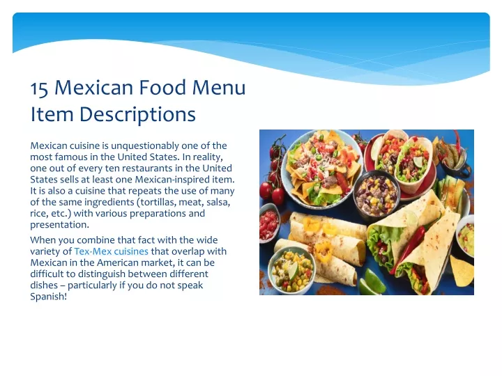 15 mexican food menu item descriptions