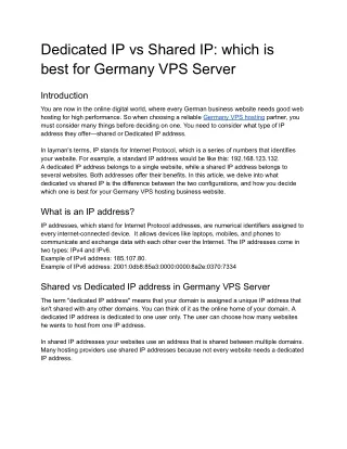 Dedicated IP vs Shared IP: which is best for Germany VPS Server