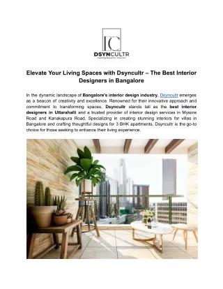 Elevate Your Living Spaces with Dsyncultr – The Best Interior Designers in Bangalore