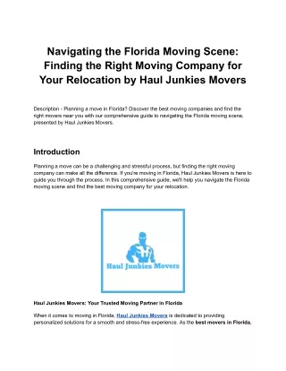 Navigating the Florida Moving Scene: Finding the Right Moving Company