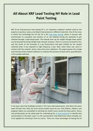 All about XRF lead testing NY role in lead paint testing