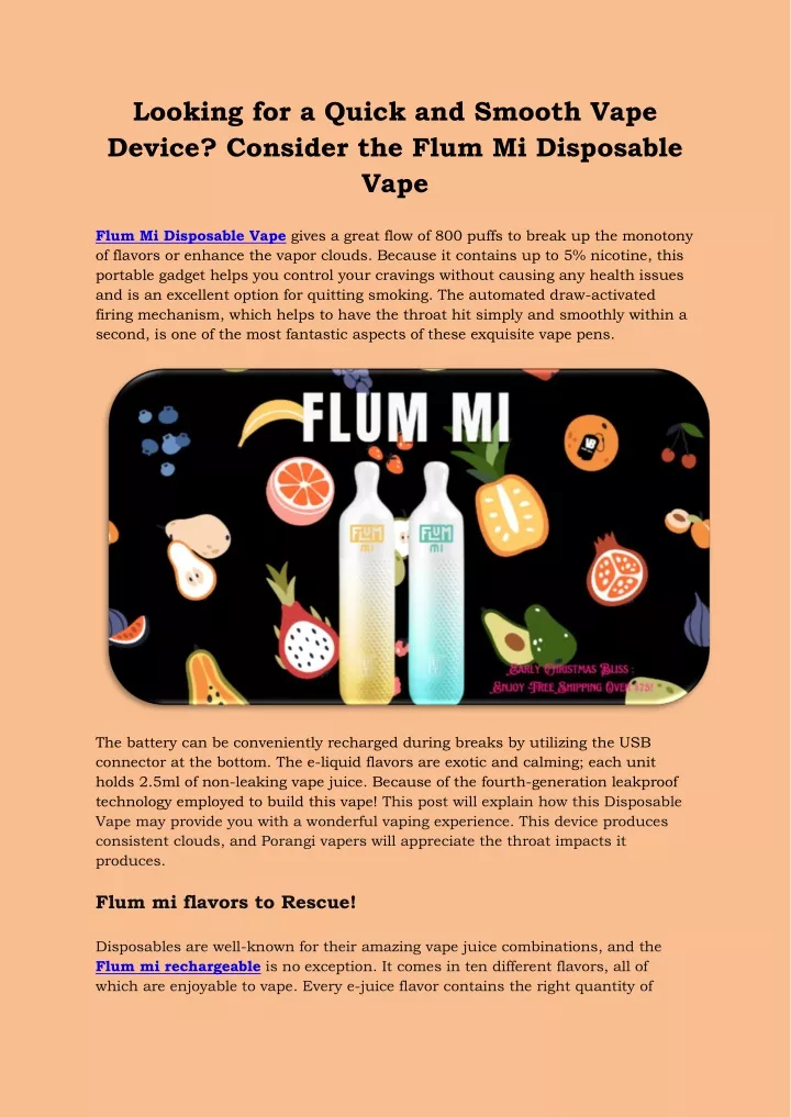 looking for a quick and smooth vape device